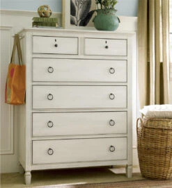 Country-Chic Maple Wood 6 Drawers Chest - White
