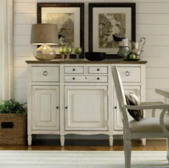 Country-Chic Maple Wood White Buffet Server Cabinet- Driftwood