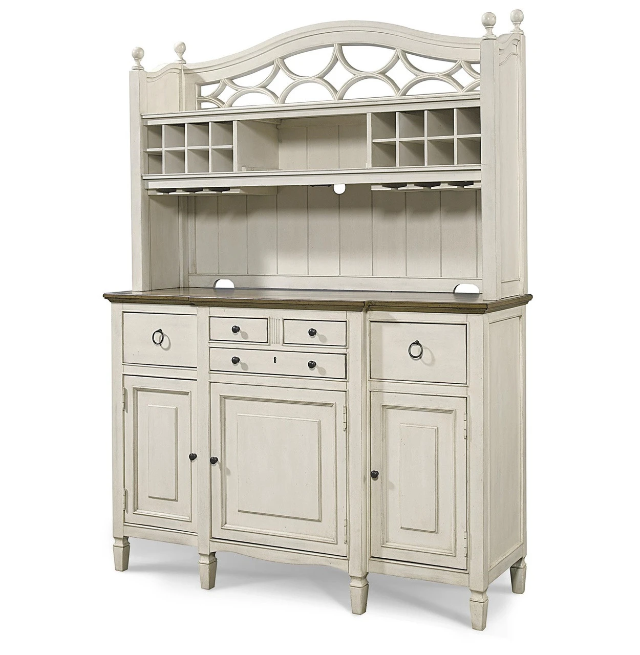 Country-Chic Maple Wood White Kitchen Buffet With Bar Hutch 4 Country-Chic Maple Wood White Kitchen Buffet With Bar Hutch - Image 2