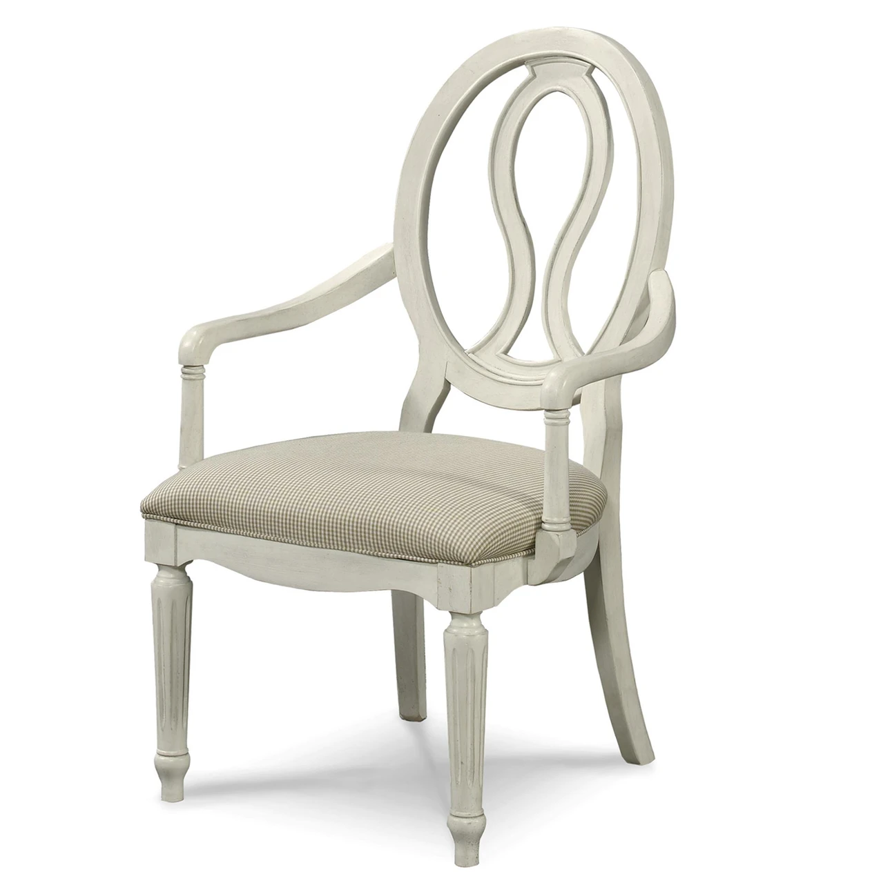 Country-Chic Maple Wood White Pierced Back Arm Chair