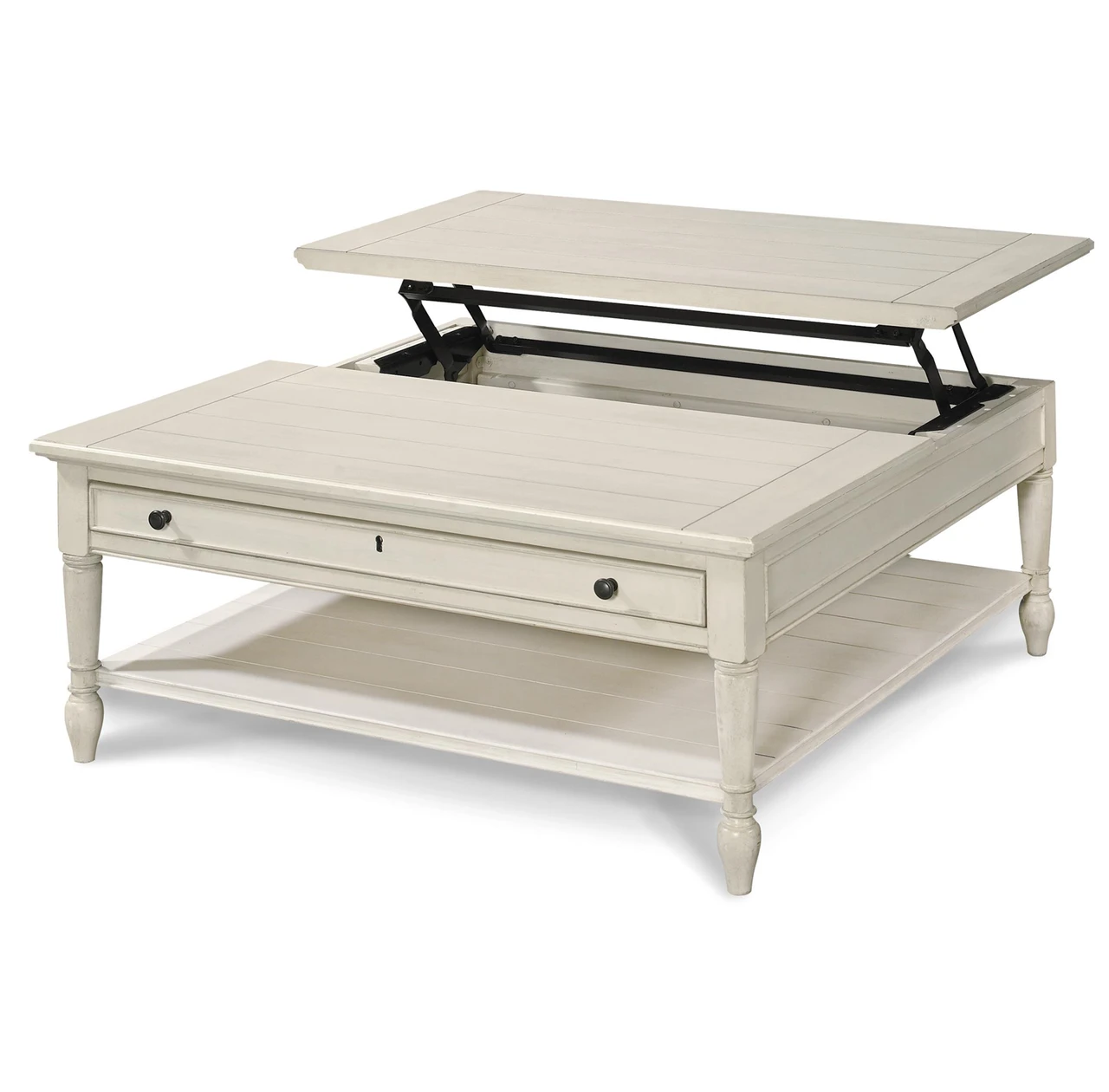 Country-Chic White Wood Square Coffee Table With Lift Top
