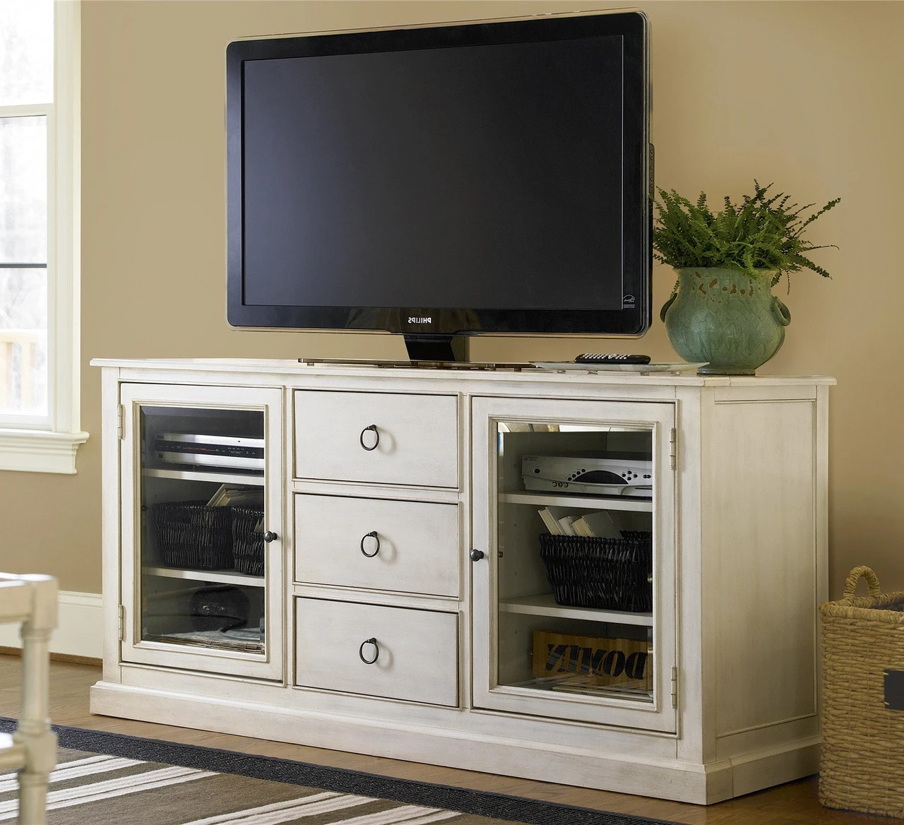 Country-Chic Maple Wood White TV Entertainment Console 3 Country-Chic Maple Wood White TV Entertainment Console