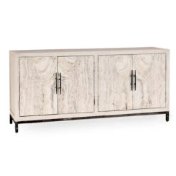 Lisbon 4-Door Reclaimed Wood And Travertine Sideboard 76" - Vintage White