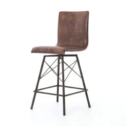 Diaw Distressed Leather Swivel Counterstool