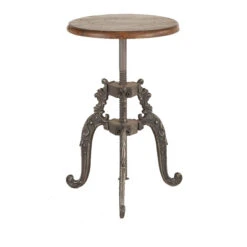Hobbs French Industrial Crank Adjustable Stool - Weathered Teak