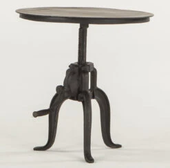 Steampunk Industrial Crank Adjustable Round End Table 24"