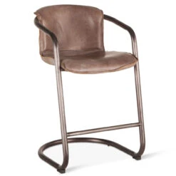Industrial Loft Metal And Leather Counter Stool In Jet Brown