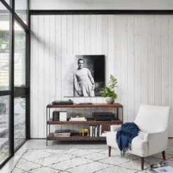 Barton Iron Frame + Slab Wood Shelf Media Console -Famous Furniture Shop IHRM 053 ROM 1 58131.1538414539