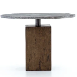 Boomer Rustic Industrial Wood Block Pedestal Bistro Table 42" -Famous Furniture Shop IHRM 059 FRT 1 66553.1500690435