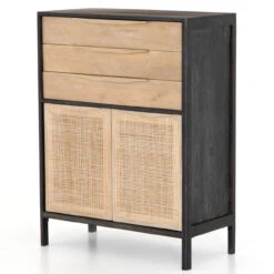 Sydney Woven Cane Tall Dresser - Black