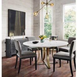 Gage White Marble & Antique Brass Leg Round Dining Table 60" 11 Gage White Marble & Antique Brass Leg Round Dining Table 60" -Famous Furniture Shop IRCK 144 ROM 1 41387.1525295701