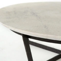 Felix Sandblasted White Marble Round Coffee Table 48" -Famous Furniture Shop ISD 0199 DET 1 47594.1707485554