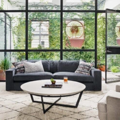 Felix Sandblasted White Marble Round Coffee Table 48" -Famous Furniture Shop ISD 0199 ROM 1 31176.1707485554