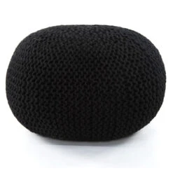 Knitted Black Jute Pouf 30"