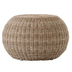 Pascal Vintage White Woven Wicker Round Stool Ottoman
