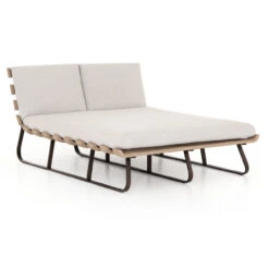 Dimitri Teak Grey Wood Outdoor Double Chaise Daybed