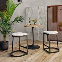 Reina Teak Top Tulip Base Outdoor Bar Table 32" -Famous Furniture Shop JSOL 156 ROM 1 05635.1594753250 07284.1594753511