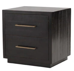Modern Burnished Black Wood 2 Drawer Nightstand