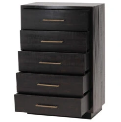 Modern Burnished Black Wood 5 Drawer Tall Boy Chest -Famous Furniture Shop Modern Burnished Black Wood 5 Drawer Tall Chest 1 80024.1431565670