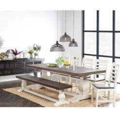 Coastal Farmhouse Reclaimed Wood Trestle Dining Bench 83" -Famous Furniture Shop Modern Farmhouse Trim Moment 96672.1551303650