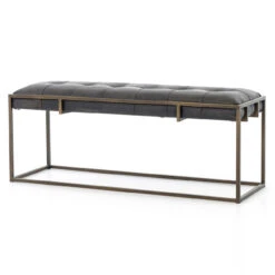 Oxford Tufted Vintage Black Leather Bench 43"