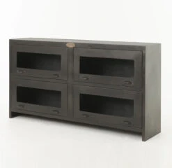 Shadow Box Antiqued Iron Media Cabinet 64" -Famous Furniture Shop Shadow Box Antiqued Iron Media Cabinet 59086.1515216990
