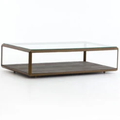 Hollywood Shagreen Shadow Box Glass Coffee Table - Brass