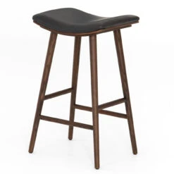Saddle Mid-Century Black Leather Bar Stool