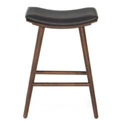 Saddle Mid-Century Black Leather Counter Stool -Famous Furniture Shop VBFS 038 405 FRT 1 48042.1544741337