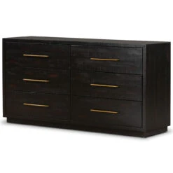 Modern Burnished Black Wood 6 Drawer Dresser