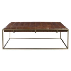 Travers Brown Tufted Leather Cocktail Ottoman