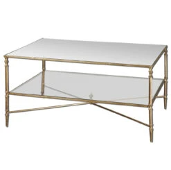 Henzler Mirrored Gold Leaf Coffee Table -Famous Furniture Shop mirrored coffee table with shelf 10434.1352402788