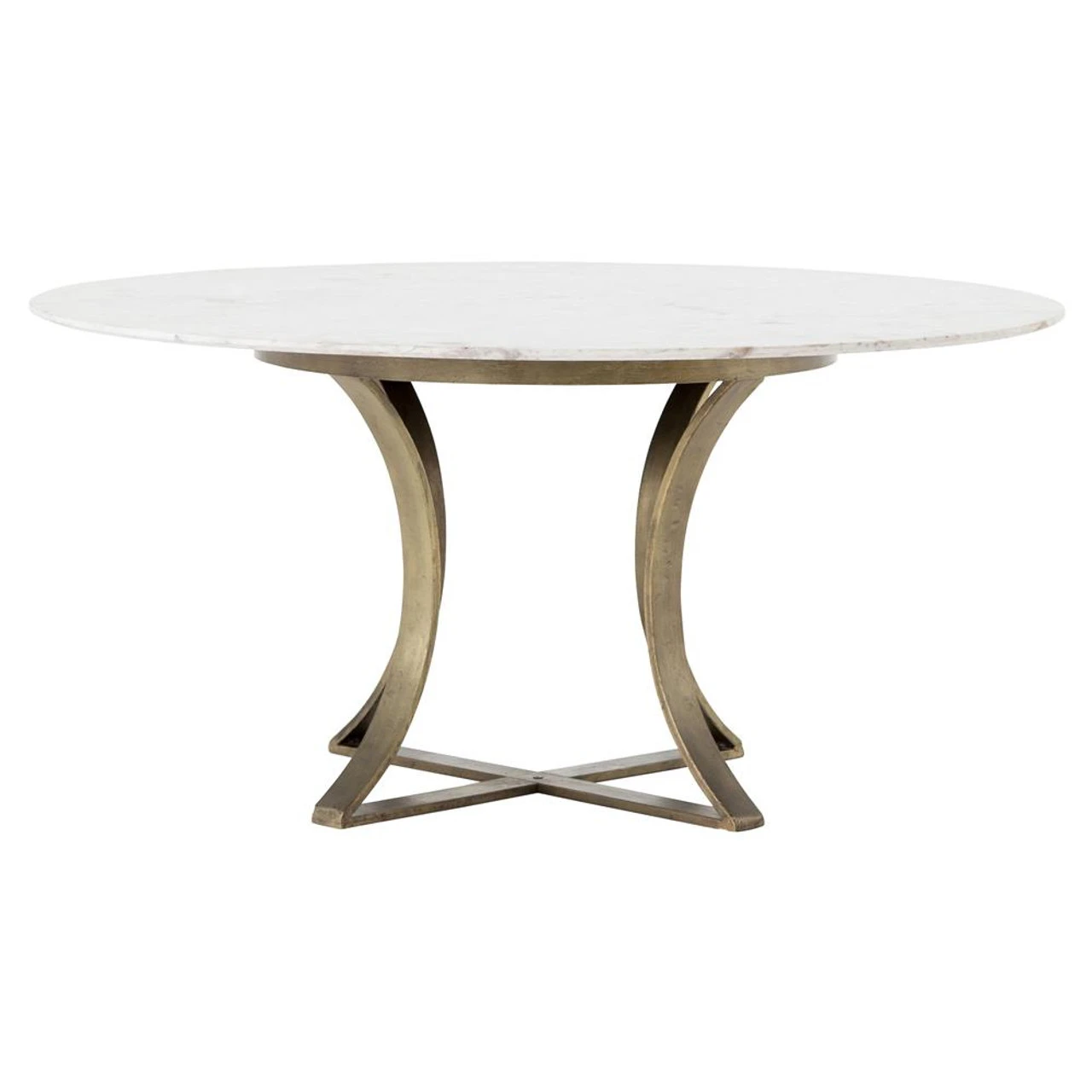 Gage White Marble & Antique Brass Leg Round Dining Table 60" 3 Gage White Marble & Antique Brass Leg Round Dining Table 60"