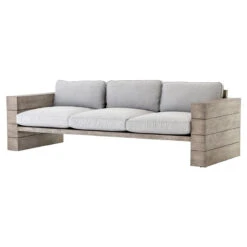 Leroy Cushioned Grey Teak Wood Outdoor Sofa