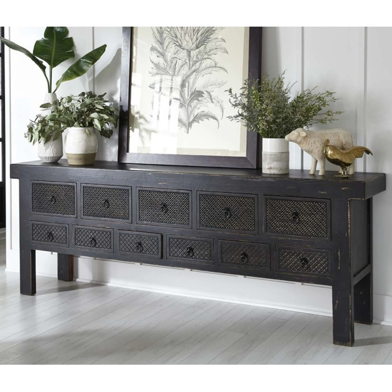 Hand Carved Solid Wood 11 Drawer Buffet Sideboard 93" 4 Hand Carved Solid Wood 11 Drawer Buffet Sideboard 93" - Image 2