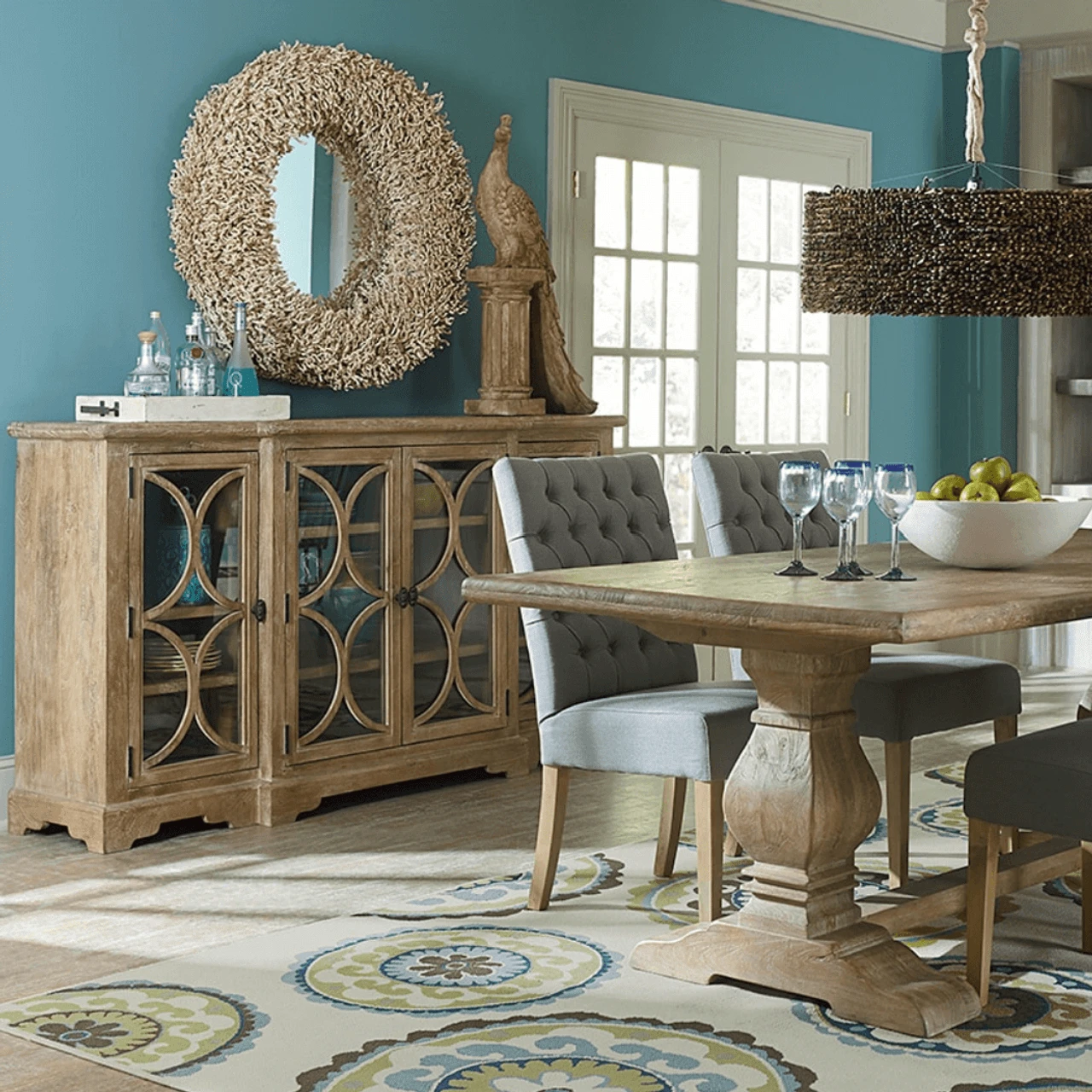 French Farmhouse Solid Wood 4 Door Credenza Cabinet 75" 4 French Farmhouse Solid Wood 4 Door Credenza Cabinet 75" - Image 2